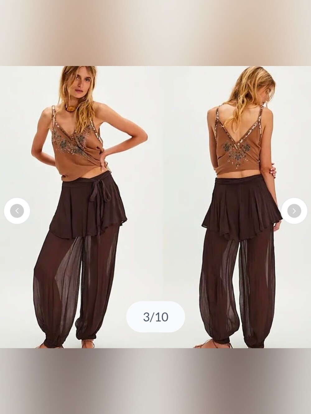 Free People Tongue Tied Sheer Balloon Festival Pants- brown Sz Small. Read